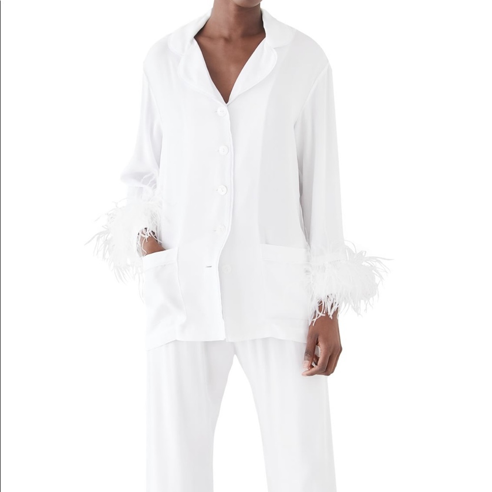 Pajamas with ostrich feather trim